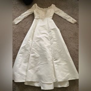 Bridal Designs Vintage Lace and Satin Wedding Dress